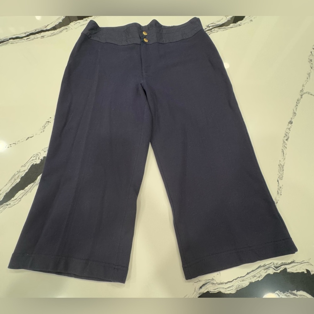 Lauren Ralph Lauren Riviera Navy Wide-Leg Cropped Pants NWT Size L